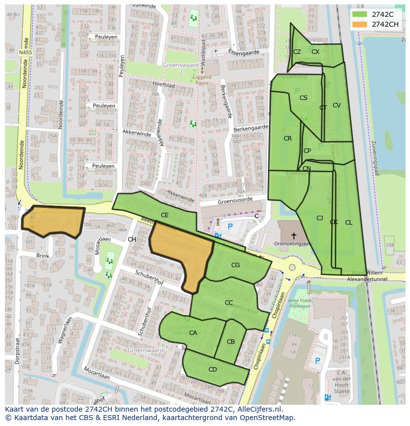 Afbeelding van het postcodegebied 2742 CH op de kaart.