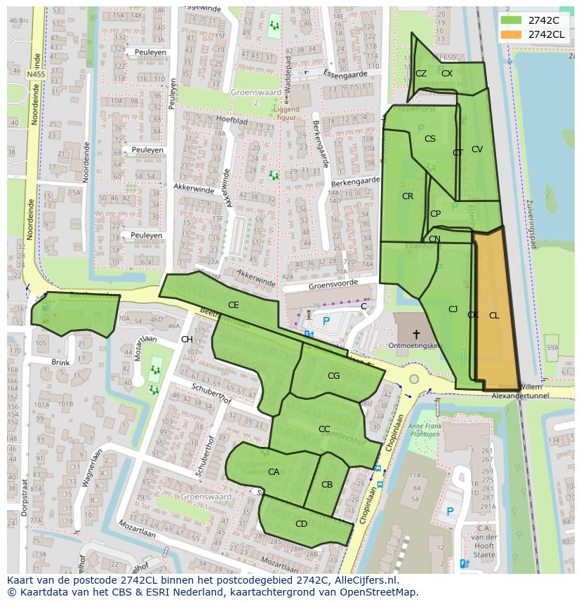 Afbeelding van het postcodegebied 2742 CL op de kaart.