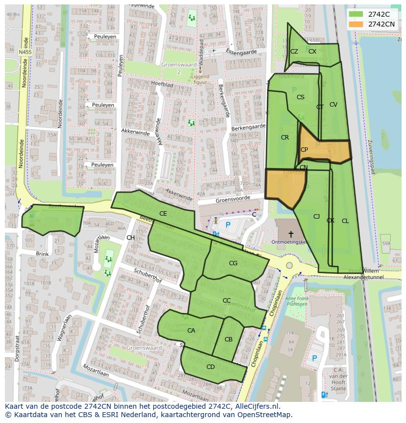 Afbeelding van het postcodegebied 2742 CN op de kaart.
