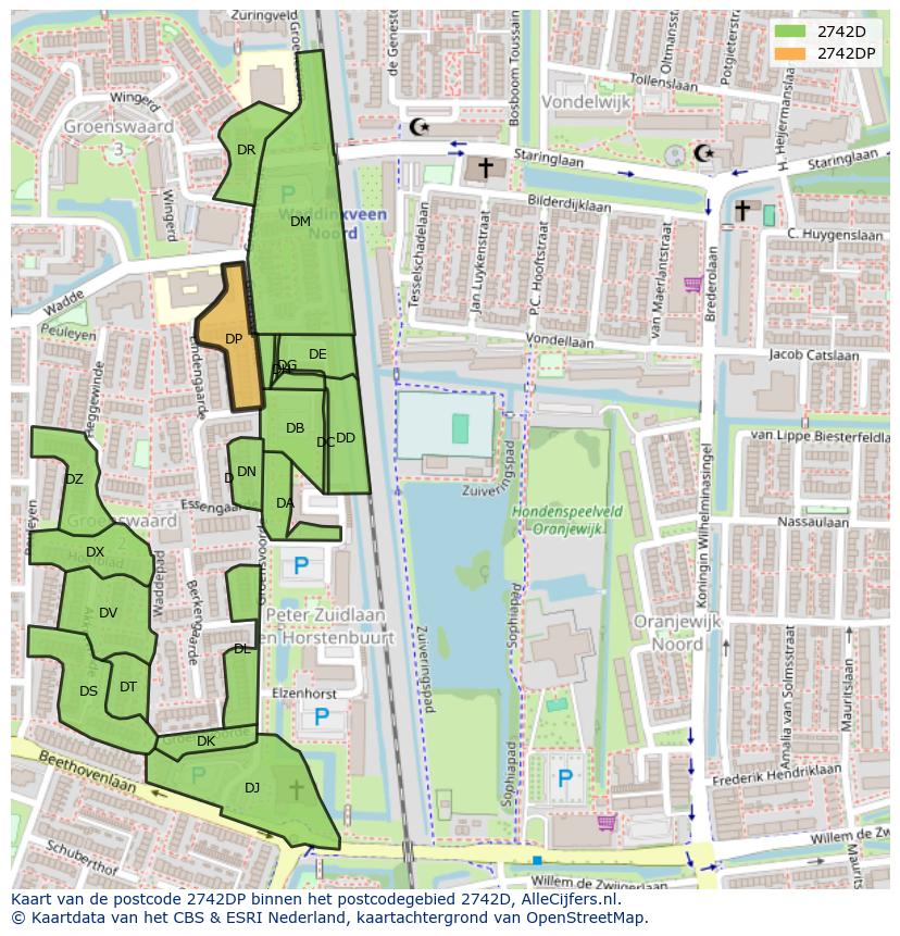 Afbeelding van het postcodegebied 2742 DP op de kaart.