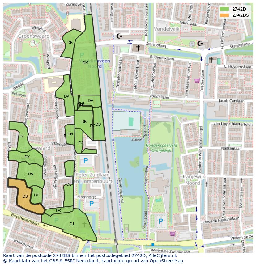 Afbeelding van het postcodegebied 2742 DS op de kaart.