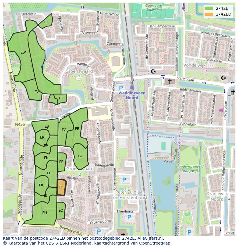 Afbeelding van het postcodegebied 2742 ED op de kaart.