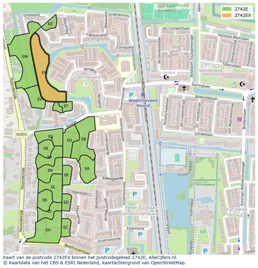 Afbeelding van het postcodegebied 2742 EX op de kaart.