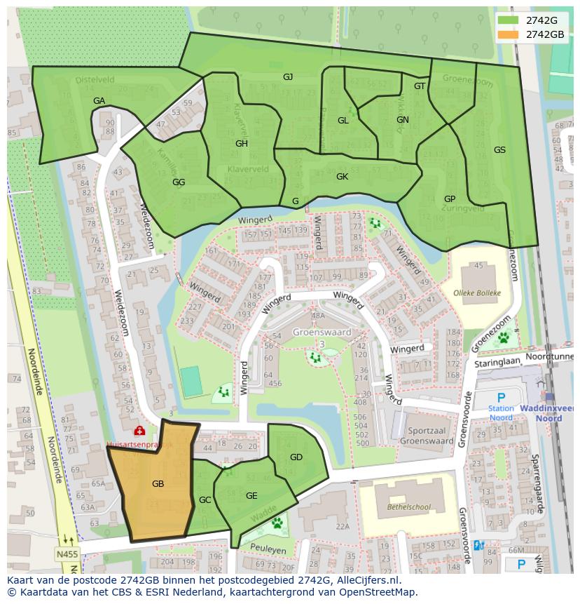 Afbeelding van het postcodegebied 2742 GB op de kaart.
