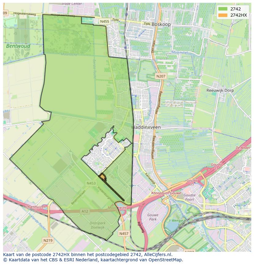 Afbeelding van het postcodegebied 2742 HX op de kaart.