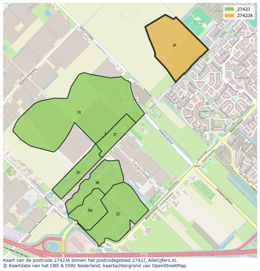 Afbeelding van het postcodegebied 2742 JA op de kaart.