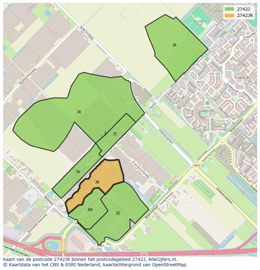 Afbeelding van het postcodegebied 2742 JR op de kaart.