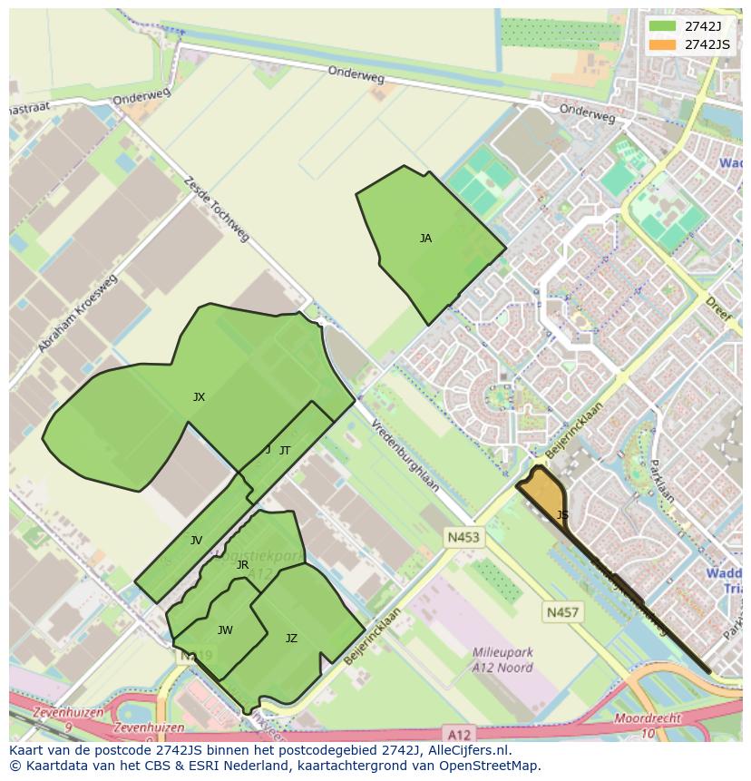 Afbeelding van het postcodegebied 2742 JS op de kaart.