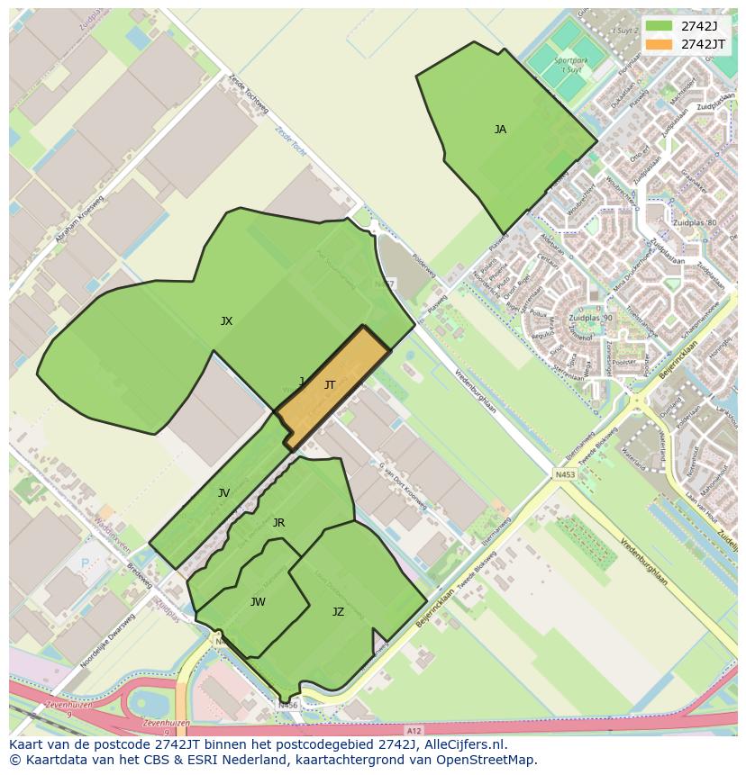Afbeelding van het postcodegebied 2742 JT op de kaart.