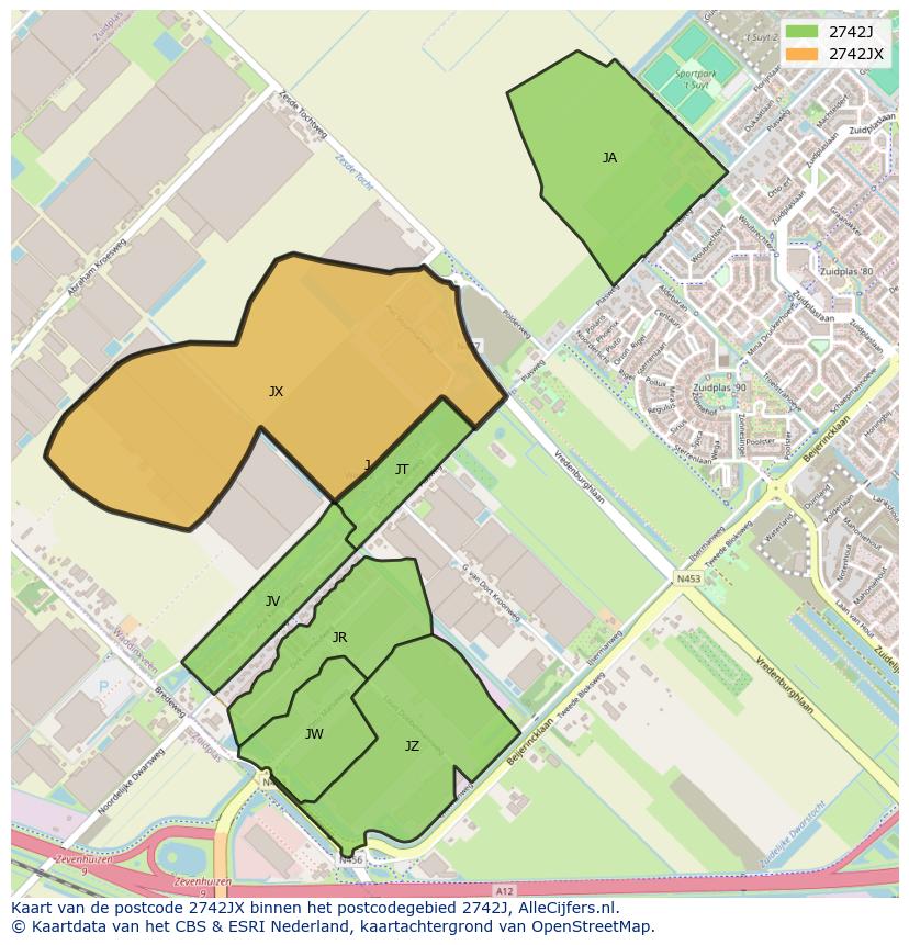Afbeelding van het postcodegebied 2742 JX op de kaart.