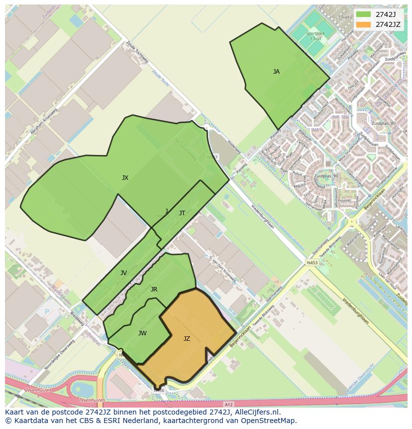 Afbeelding van het postcodegebied 2742 JZ op de kaart.