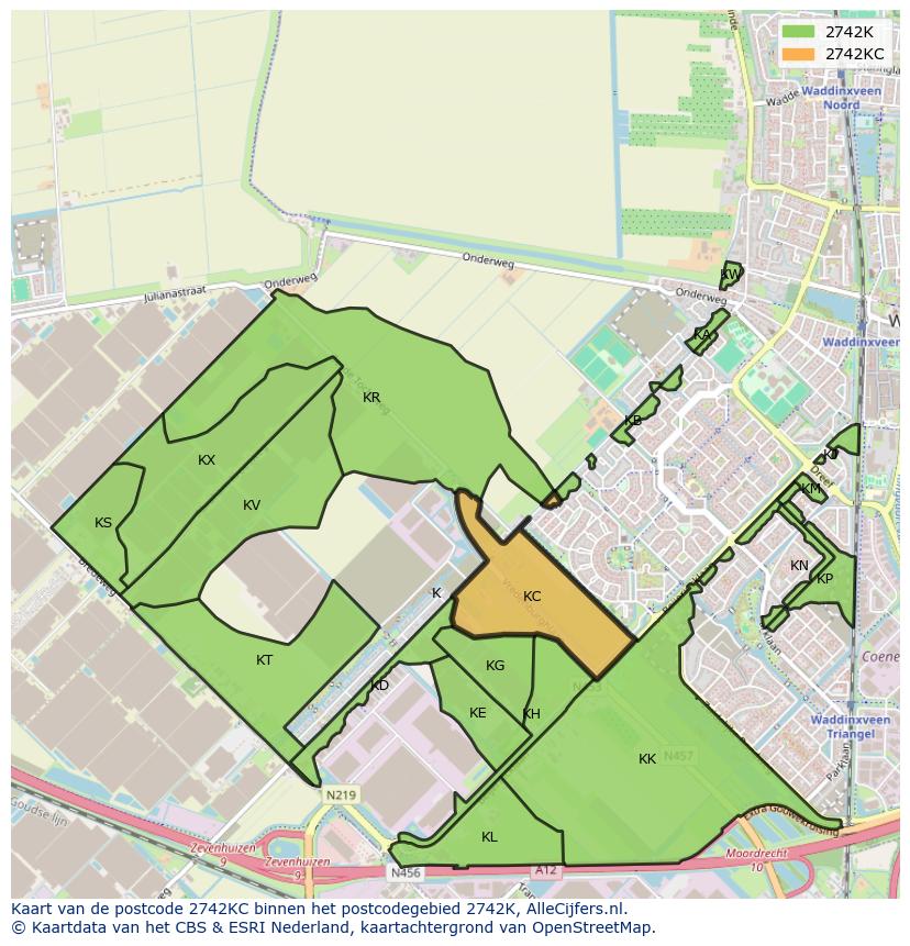 Afbeelding van het postcodegebied 2742 KC op de kaart.