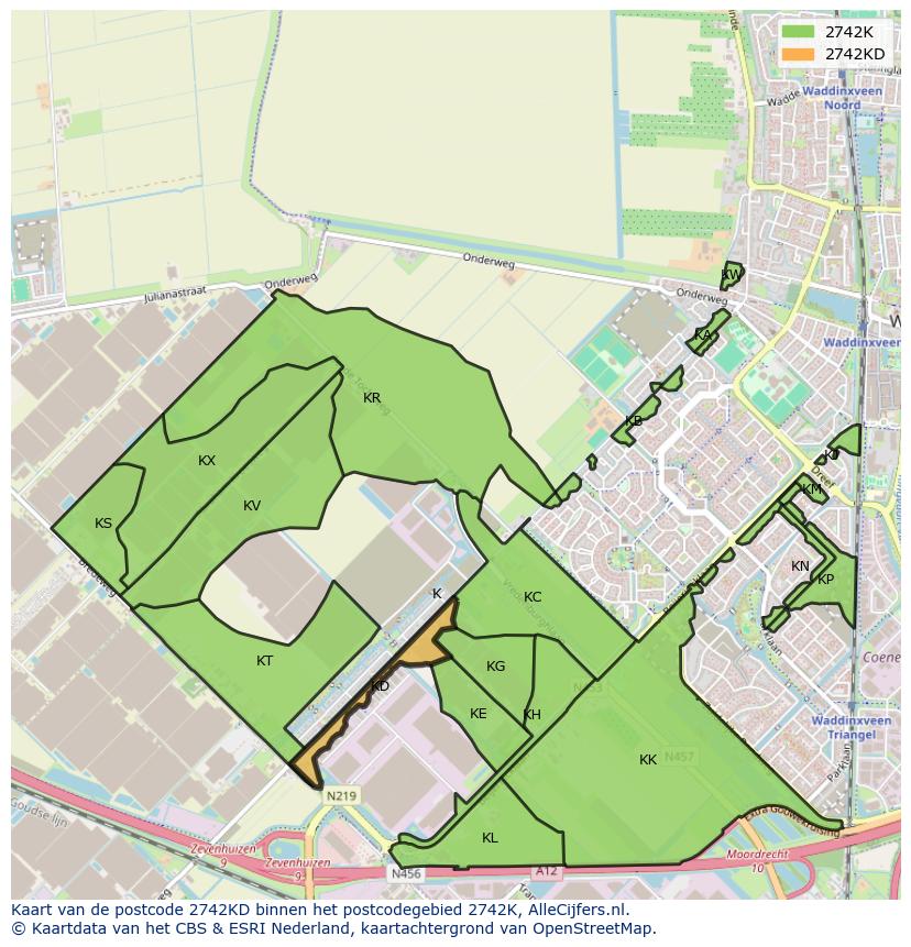 Afbeelding van het postcodegebied 2742 KD op de kaart.