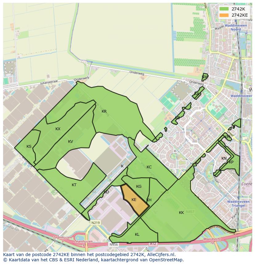 Afbeelding van het postcodegebied 2742 KE op de kaart.