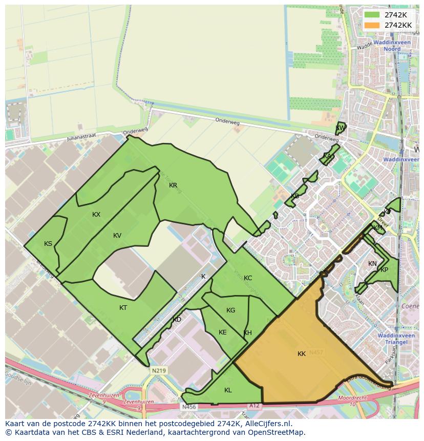 Afbeelding van het postcodegebied 2742 KK op de kaart.