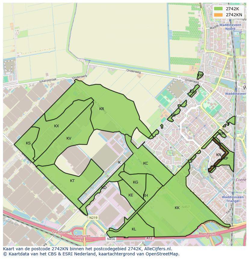 Afbeelding van het postcodegebied 2742 KN op de kaart.