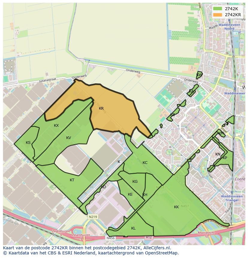 Afbeelding van het postcodegebied 2742 KR op de kaart.