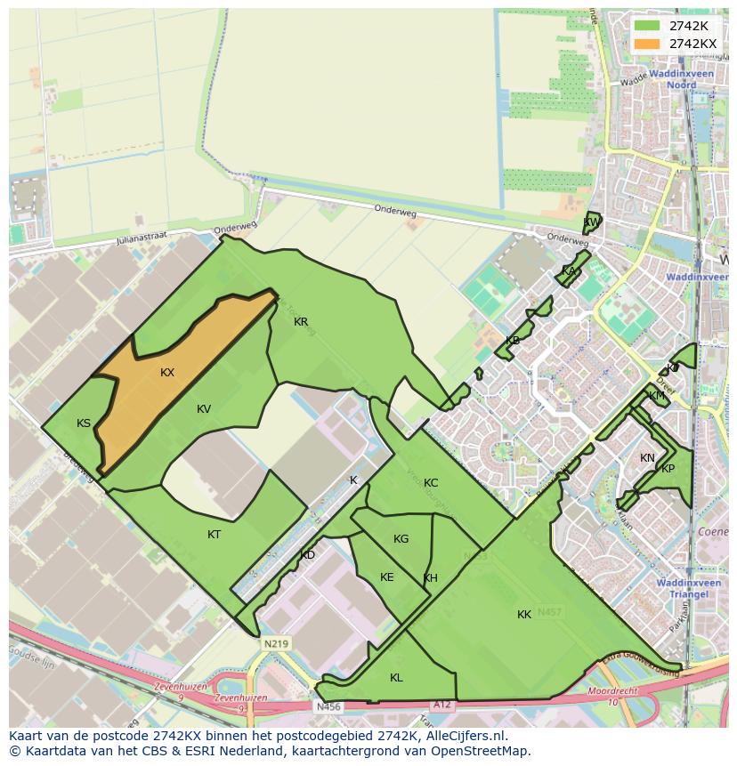 Afbeelding van het postcodegebied 2742 KX op de kaart.