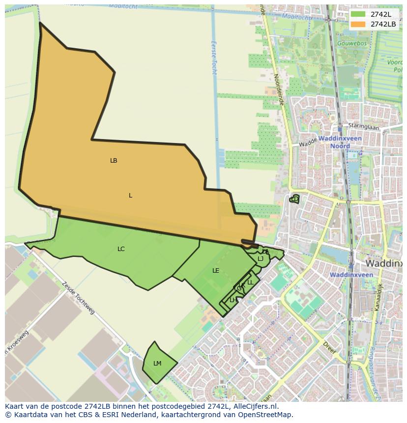 Afbeelding van het postcodegebied 2742 LB op de kaart.
