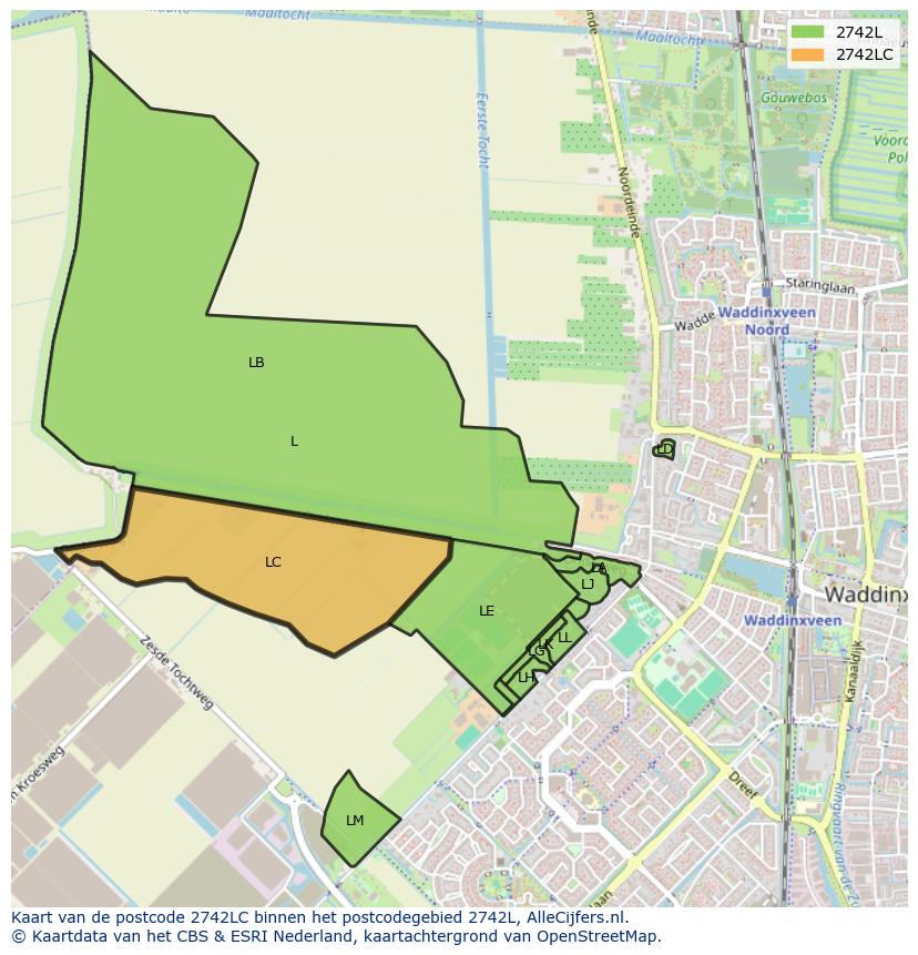 Afbeelding van het postcodegebied 2742 LC op de kaart.