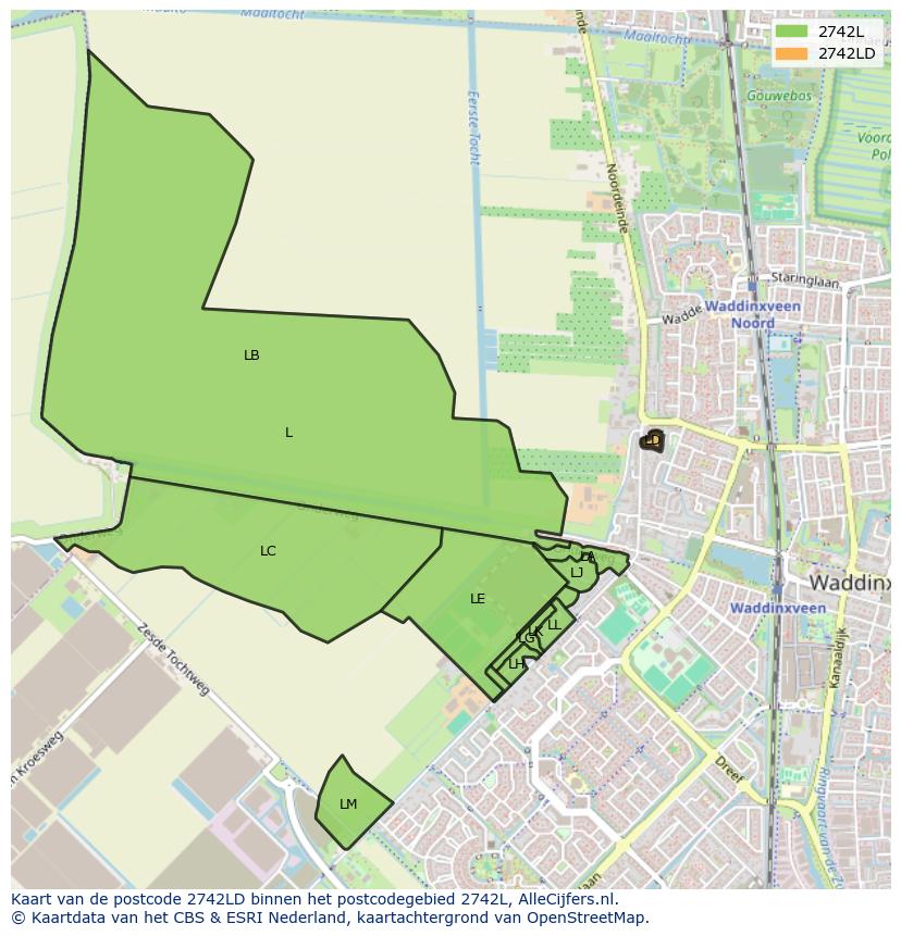 Afbeelding van het postcodegebied 2742 LD op de kaart.