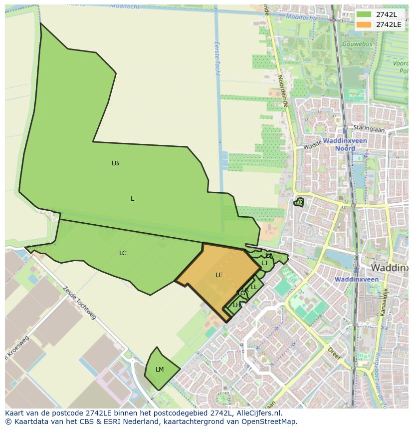 Afbeelding van het postcodegebied 2742 LE op de kaart.