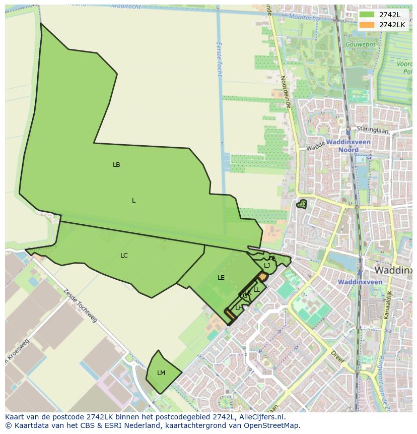 Afbeelding van het postcodegebied 2742 LK op de kaart.