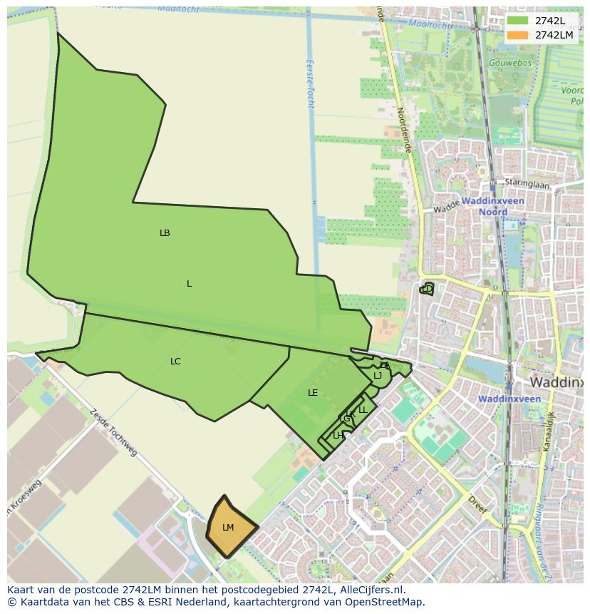 Afbeelding van het postcodegebied 2742 LM op de kaart.