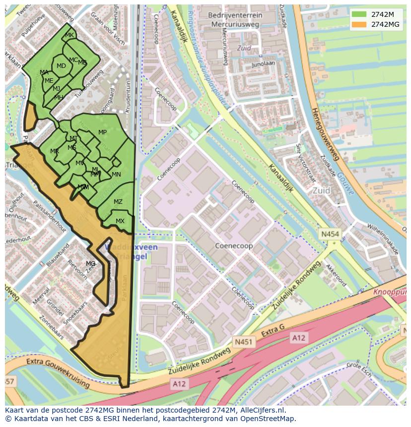 Afbeelding van het postcodegebied 2742 MG op de kaart.
