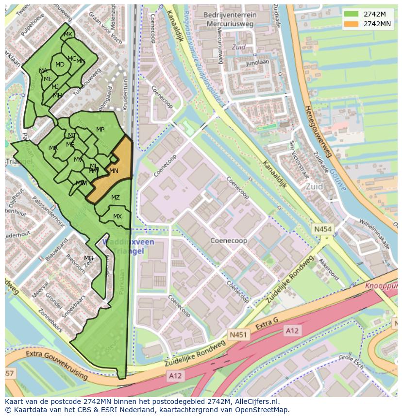Afbeelding van het postcodegebied 2742 MN op de kaart.