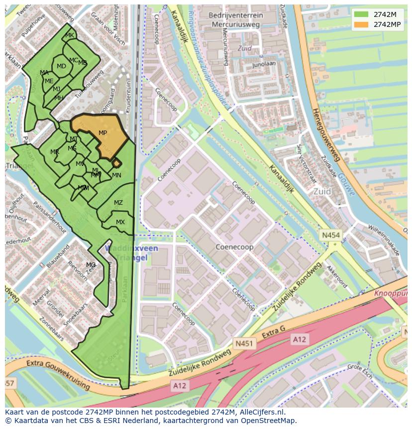 Afbeelding van het postcodegebied 2742 MP op de kaart.