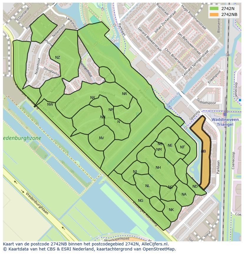 Afbeelding van het postcodegebied 2742 NB op de kaart.