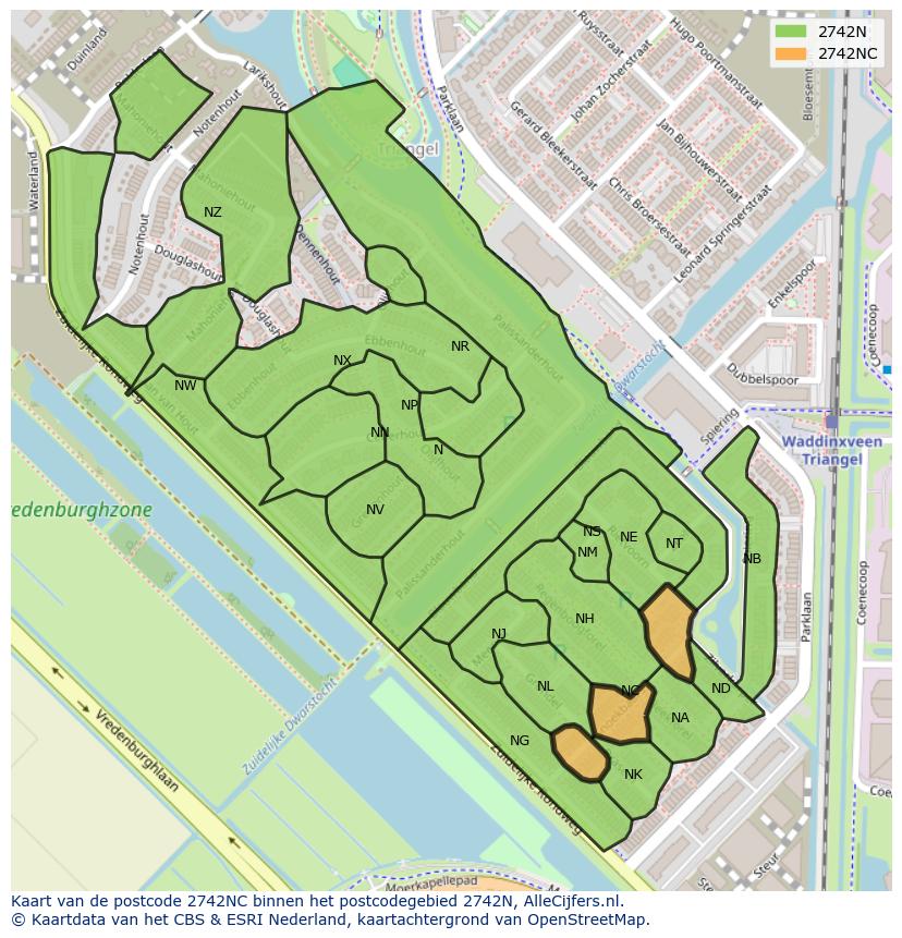 Afbeelding van het postcodegebied 2742 NC op de kaart.