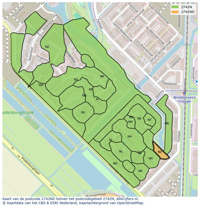 Afbeelding van het postcodegebied 2742 ND op de kaart.