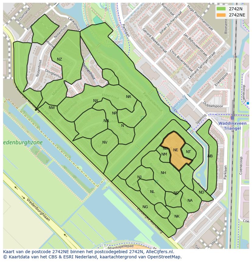 Afbeelding van het postcodegebied 2742 NE op de kaart.