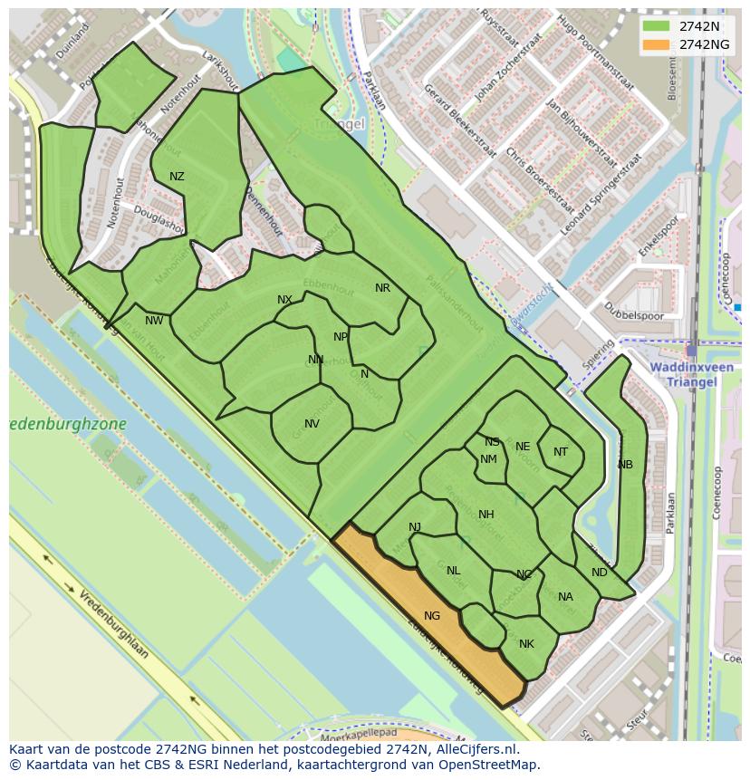 Afbeelding van het postcodegebied 2742 NG op de kaart.