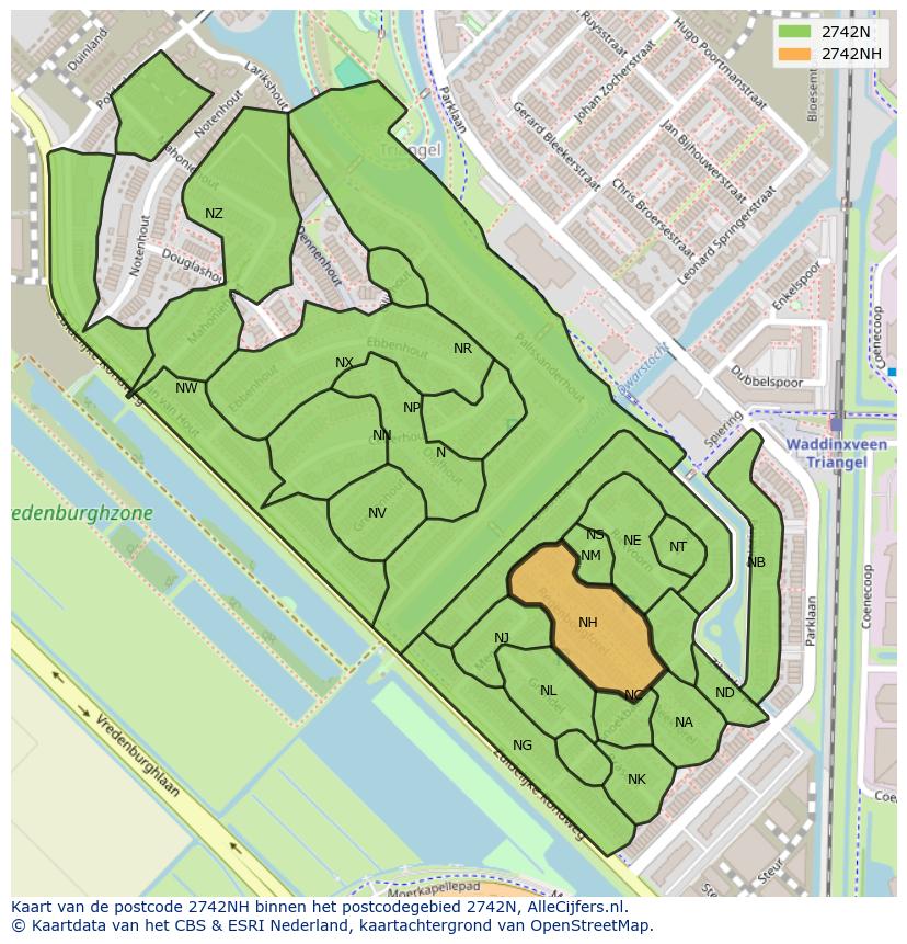 Afbeelding van het postcodegebied 2742 NH op de kaart.