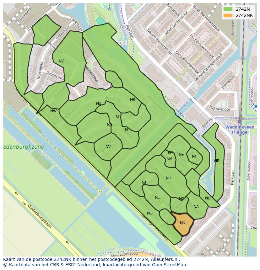 Afbeelding van het postcodegebied 2742 NK op de kaart.