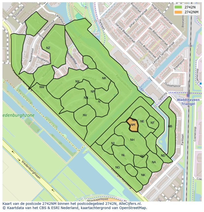 Afbeelding van het postcodegebied 2742 NM op de kaart.