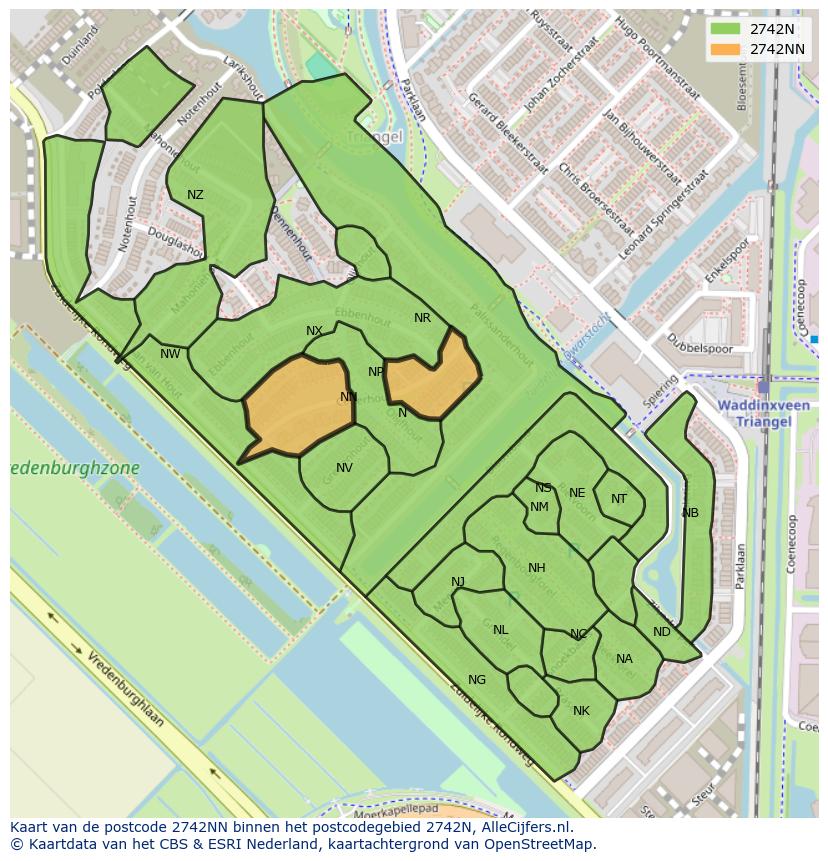 Afbeelding van het postcodegebied 2742 NN op de kaart.