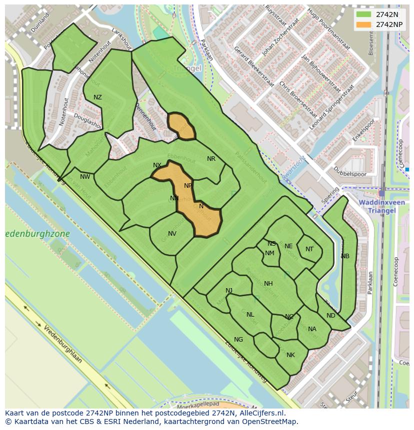 Afbeelding van het postcodegebied 2742 NP op de kaart.