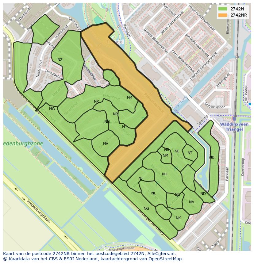 Afbeelding van het postcodegebied 2742 NR op de kaart.