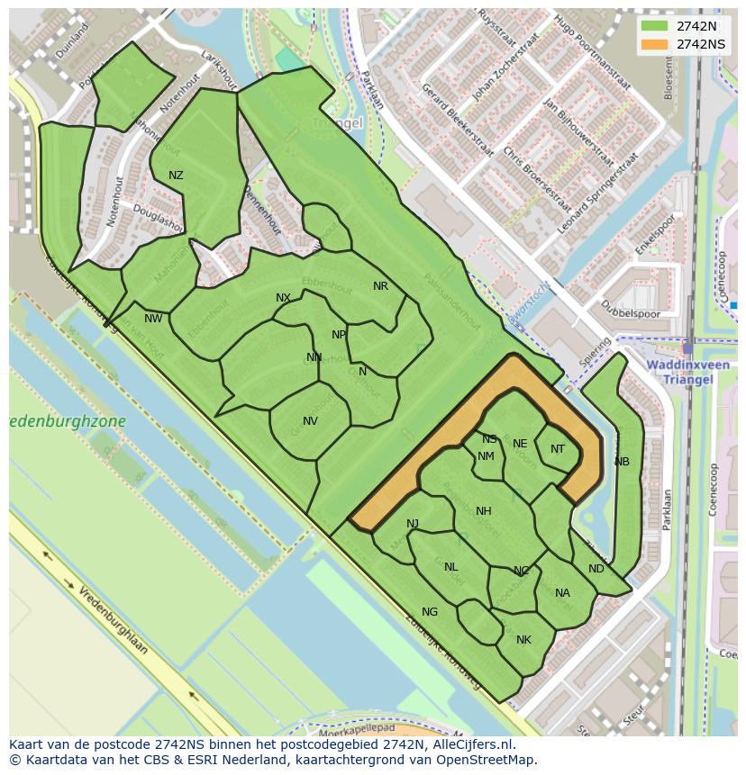 Afbeelding van het postcodegebied 2742 NS op de kaart.