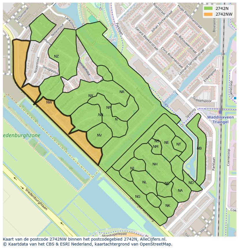 Afbeelding van het postcodegebied 2742 NW op de kaart.