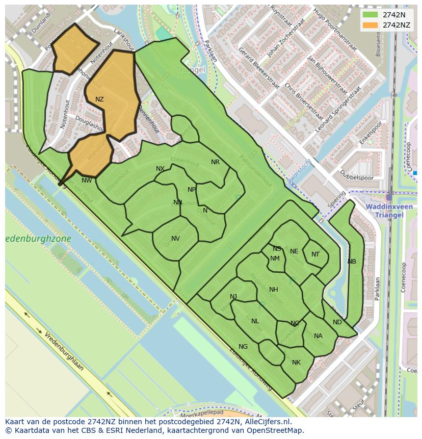 Afbeelding van het postcodegebied 2742 NZ op de kaart.