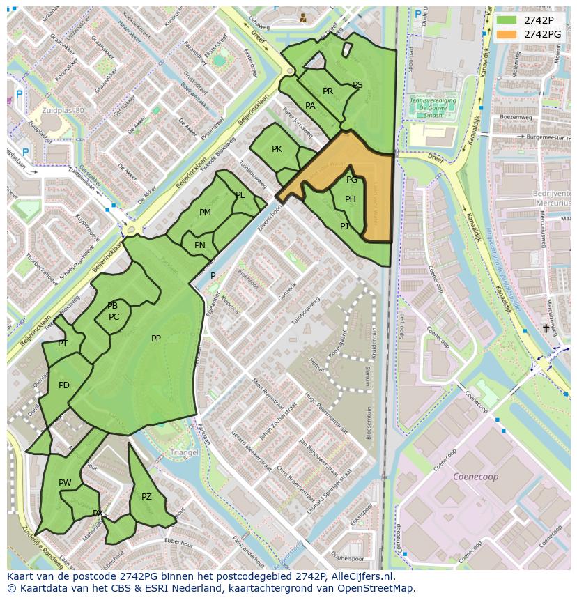 Afbeelding van het postcodegebied 2742 PG op de kaart.