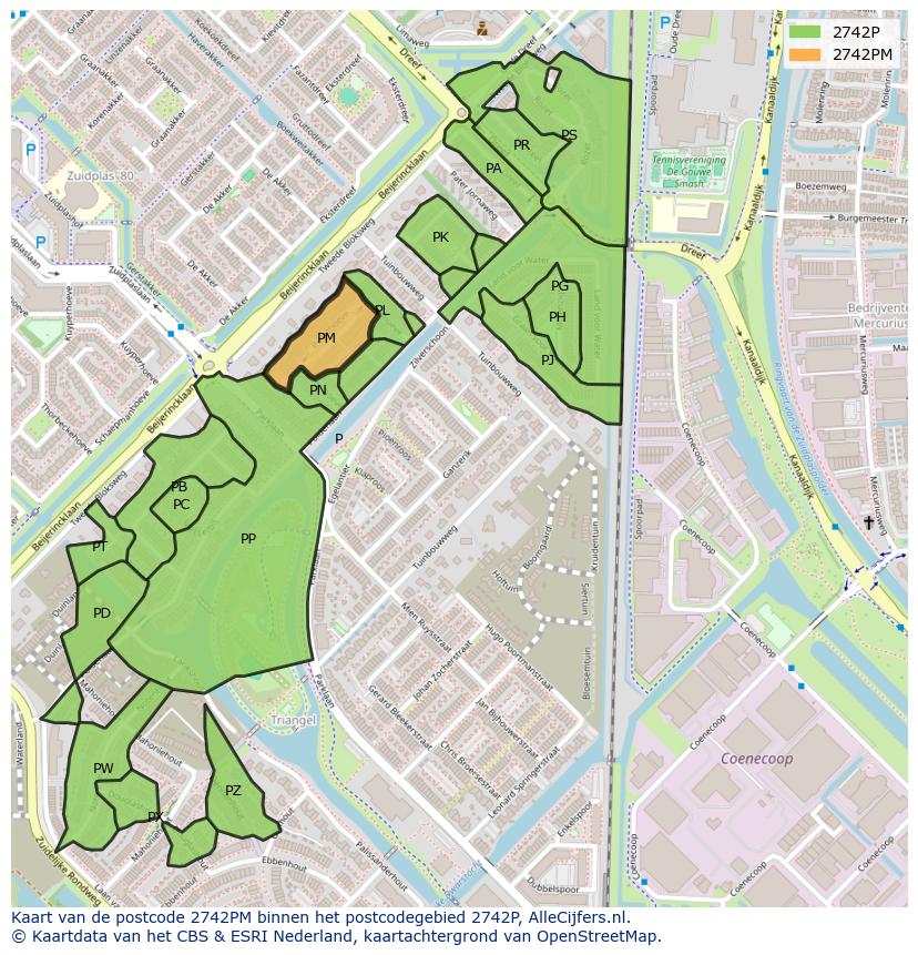 Afbeelding van het postcodegebied 2742 PM op de kaart.