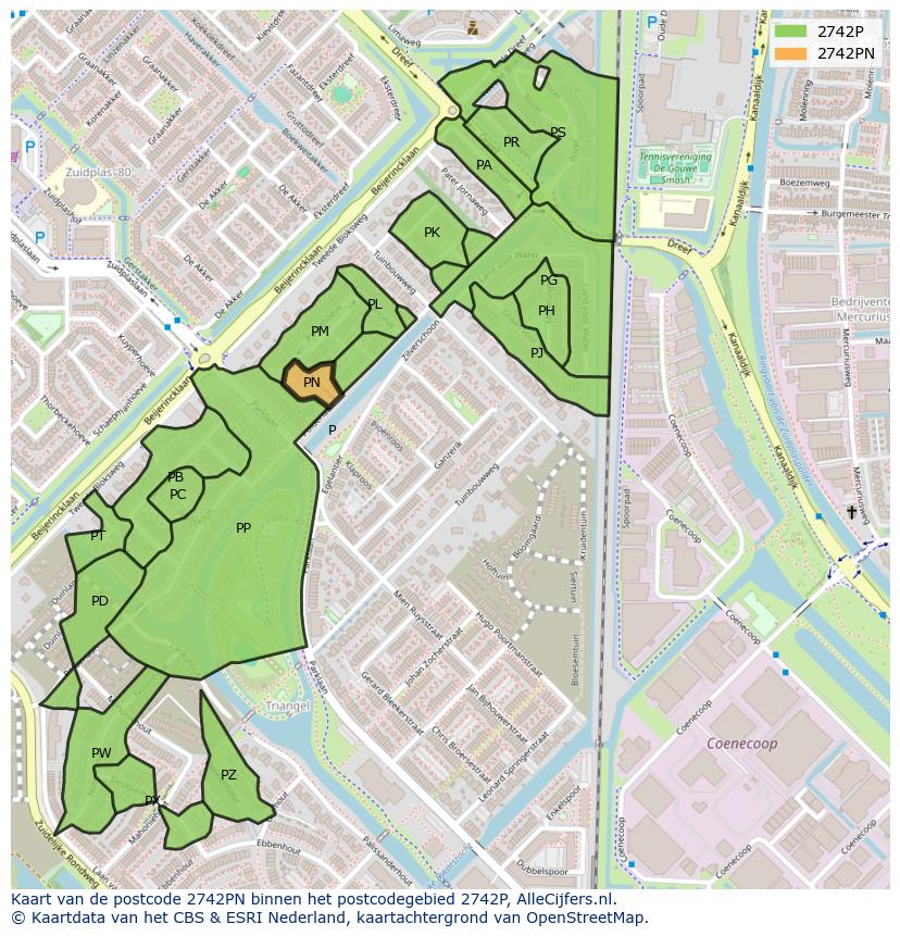 Afbeelding van het postcodegebied 2742 PN op de kaart.