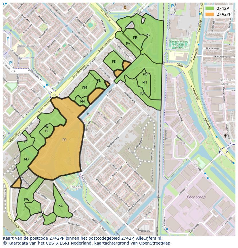 Afbeelding van het postcodegebied 2742 PP op de kaart.