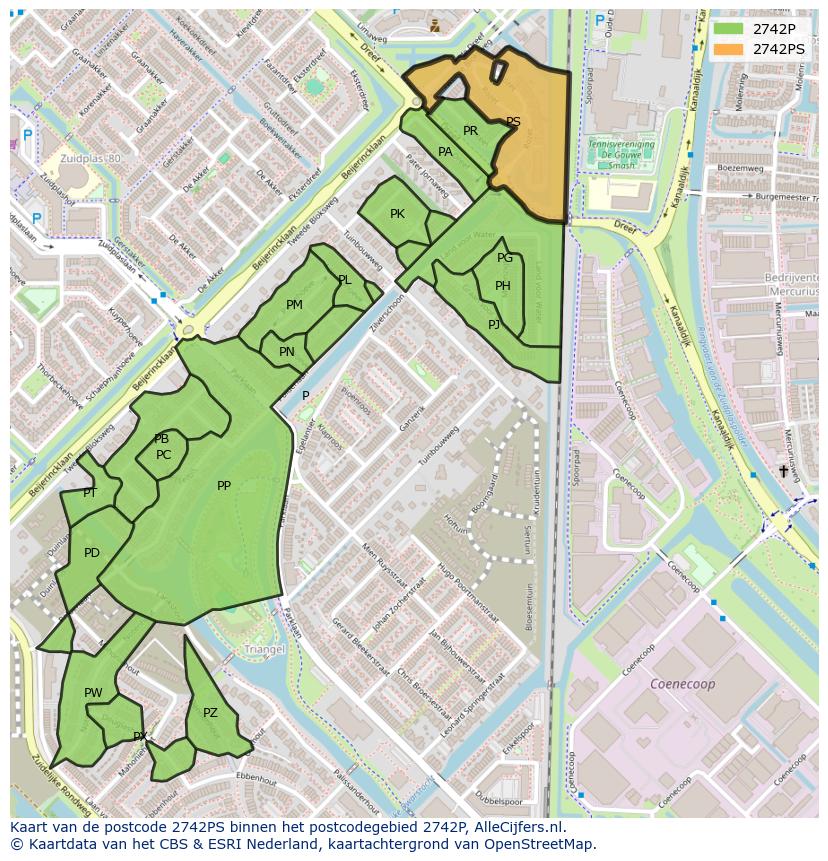 Afbeelding van het postcodegebied 2742 PS op de kaart.